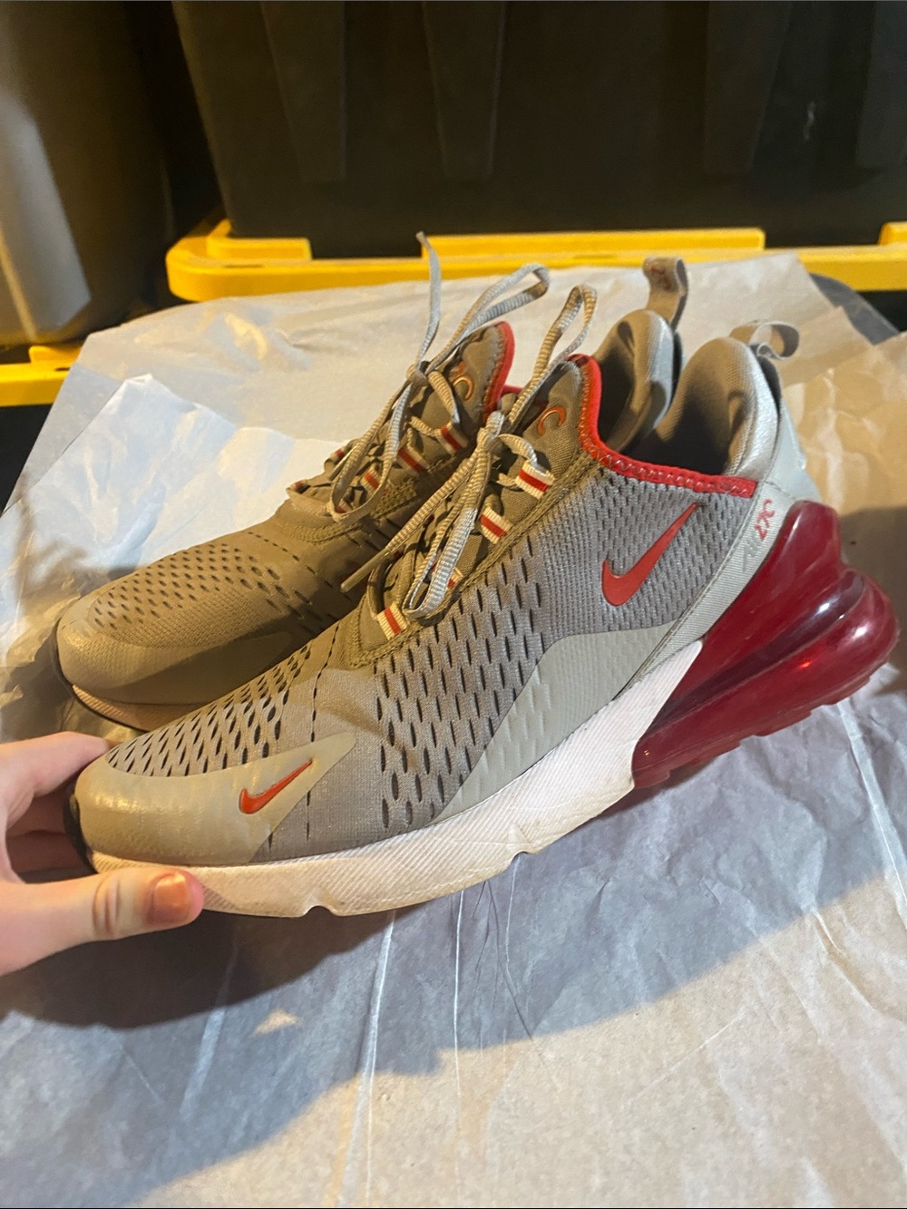 Nike Men’s Air Max 270 in Tan with Red Accents